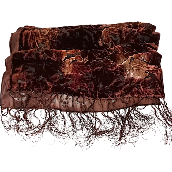 Vtg Silk Velvet Burnout Piano Shawl Scarf Brown Ombre Bohemian Witchy Victorian - Picture 12 of 16